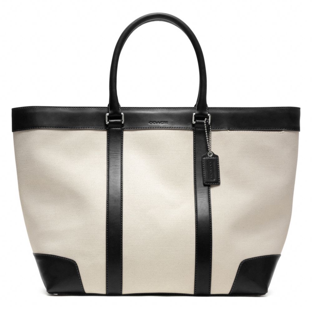 COACH F70889 Bleecker City Canvas Weekend Tote SILVER/NATURAL/BLACK