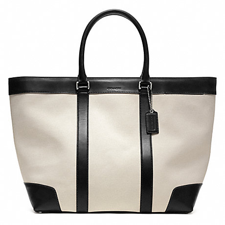 COACH F70889 BLEECKER CITY CANVAS WEEKEND TOTE SILVER/NATURAL/BLACK