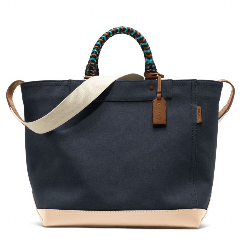 COACH f70897 BLEECKER BEACH CANVAS TOTE SILVER/NAVY