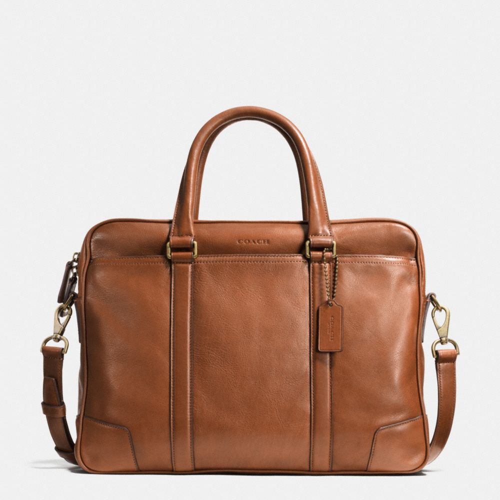 BLEECKER SLIM BRIEF IN LEATHER - f70901 - BRASS/FAWN