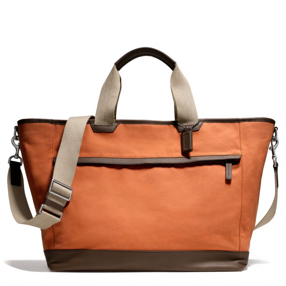 COACH f70931 CAMDEN CANVAS WEEKEND TOTE GUNMETAL/ORANGE/DARK BROWN