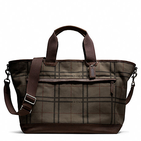 CAMDEN CANVAS TATTERSALL WEEKEND TOTE - COACH F70934 - GUNMETAL/FATIGUE MULTI/BROWN