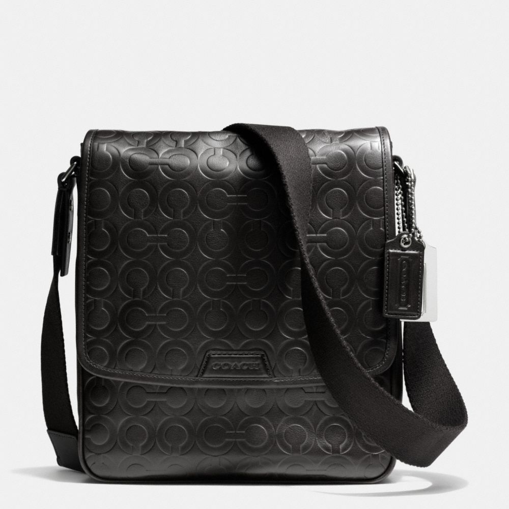 COACH BLEECKER MAP BAG IN OP ART EMBOSSED LEATHER - SILVER/BLACK - F70950