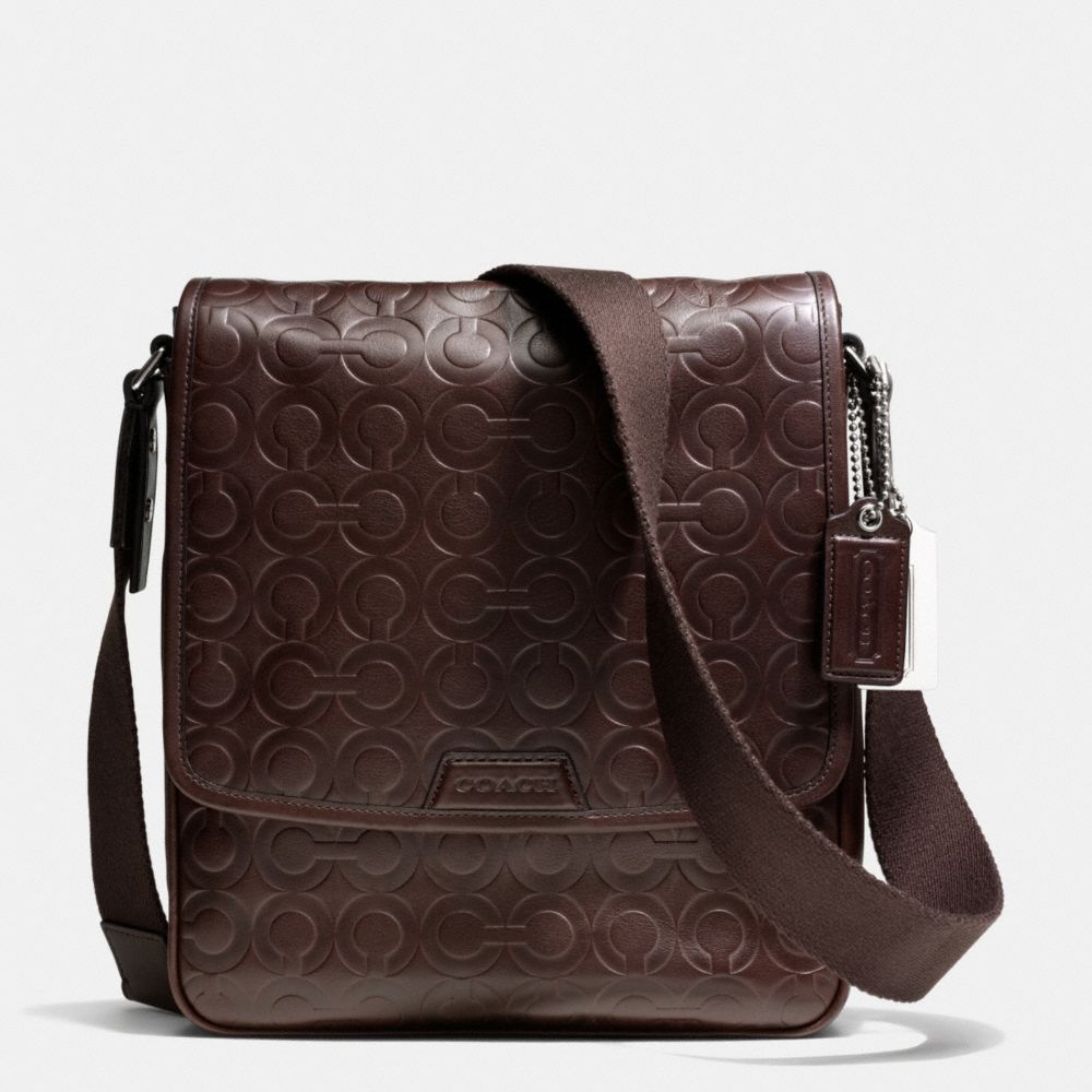 BLEECKER MAP BAG IN OP ART EMBOSSED LEATHER - SILVER/MAHOGANY - COACH F70950