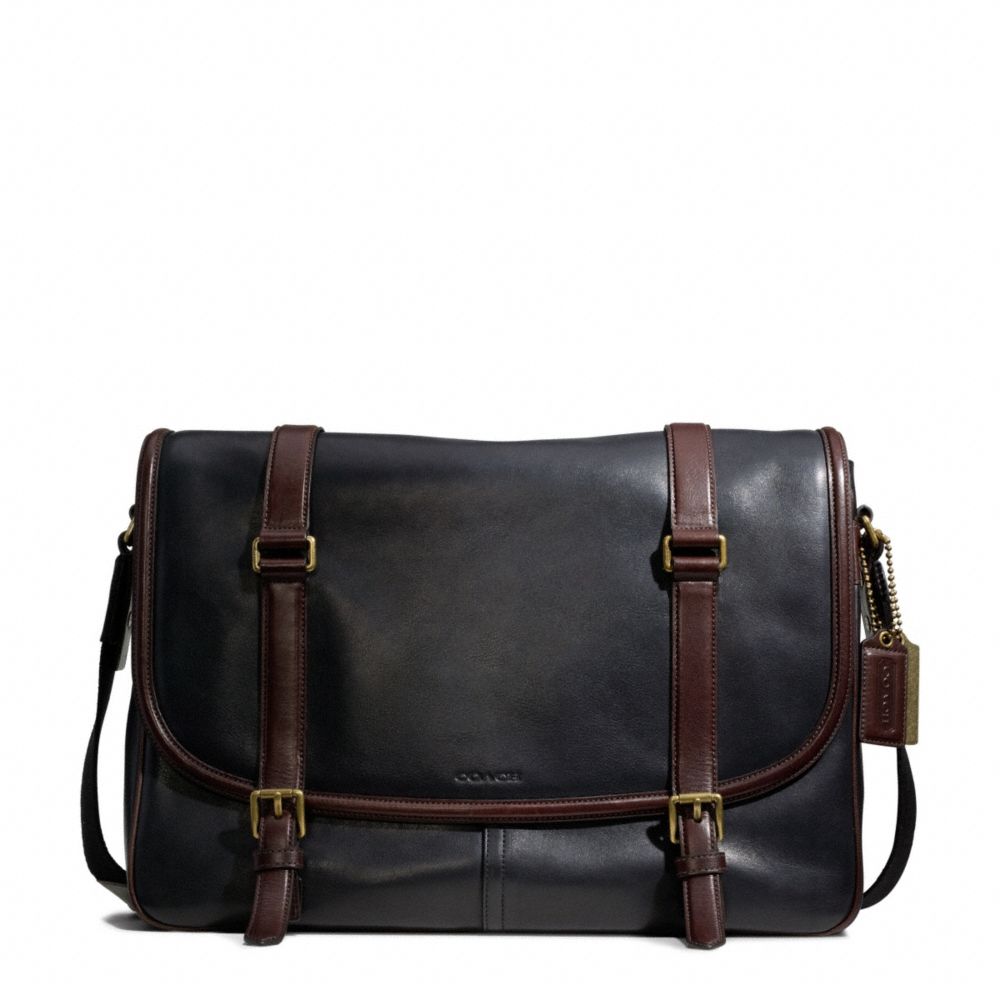 BLEECKER HARNESS LEATHER COURIER BAG - f70960 - BRASS/BLACK/MAHOGANY