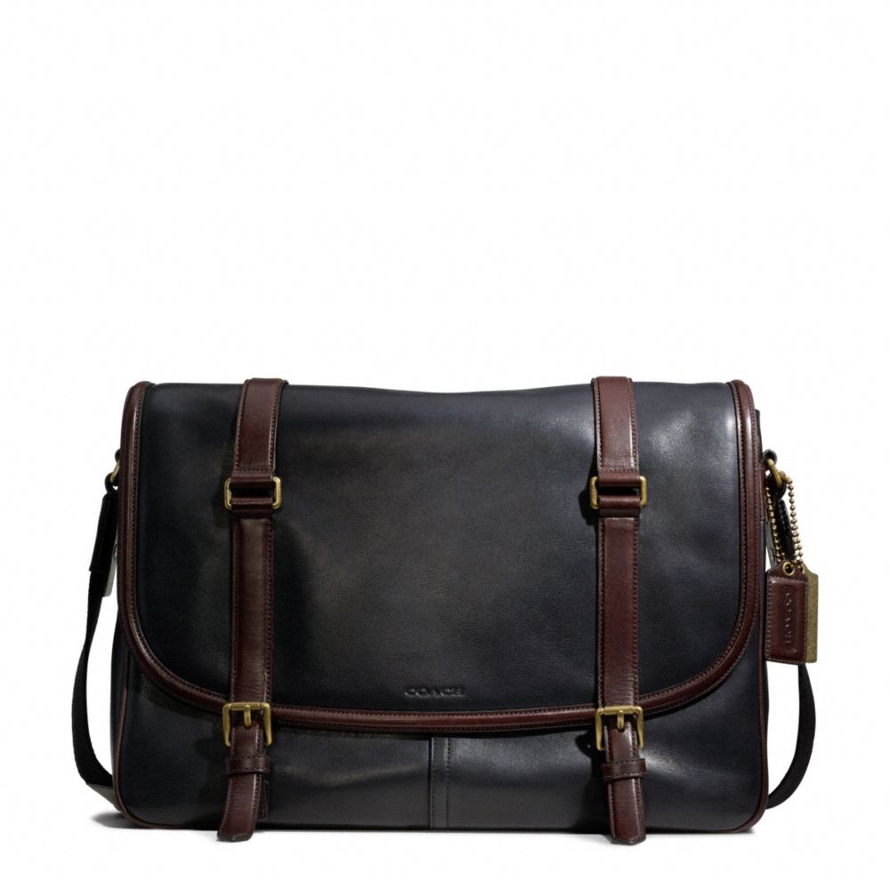 COACH BLEECKER HARNESS LEATHER COURIER BAG - BRASS/BLACK/MAHOGANY - F70960