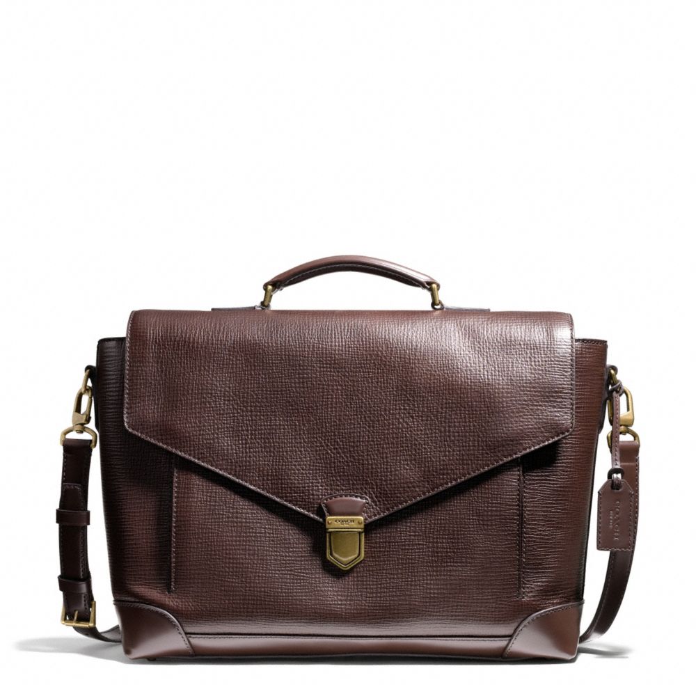 CROSBY BOX GRAIN LEATHER FLAP BRIEF - f70961 - BRASS/MAHOGANY