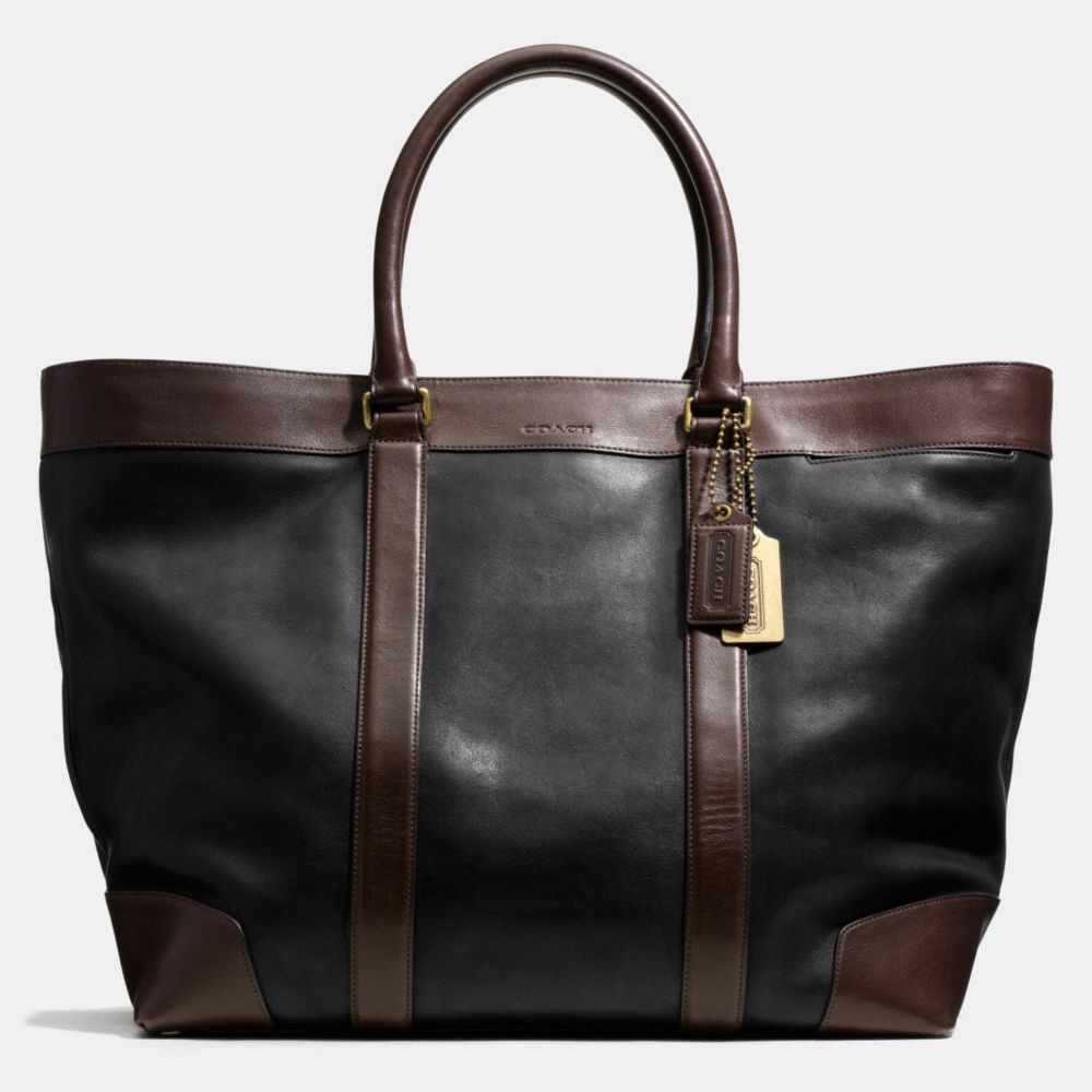 BLEECKER WEEKEND TOTE IN HARNESS LEATHER - f70983 -  BRASS/BLACK/MAHOGANY