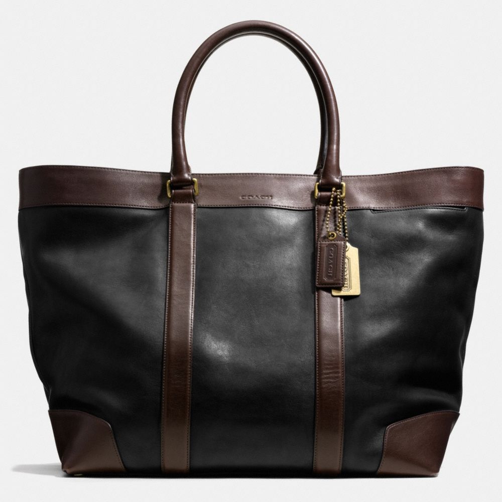 COACH F70983 Bleecker Weekend Tote In Harness Leather  BRASS/BLACK/MAHOGANY