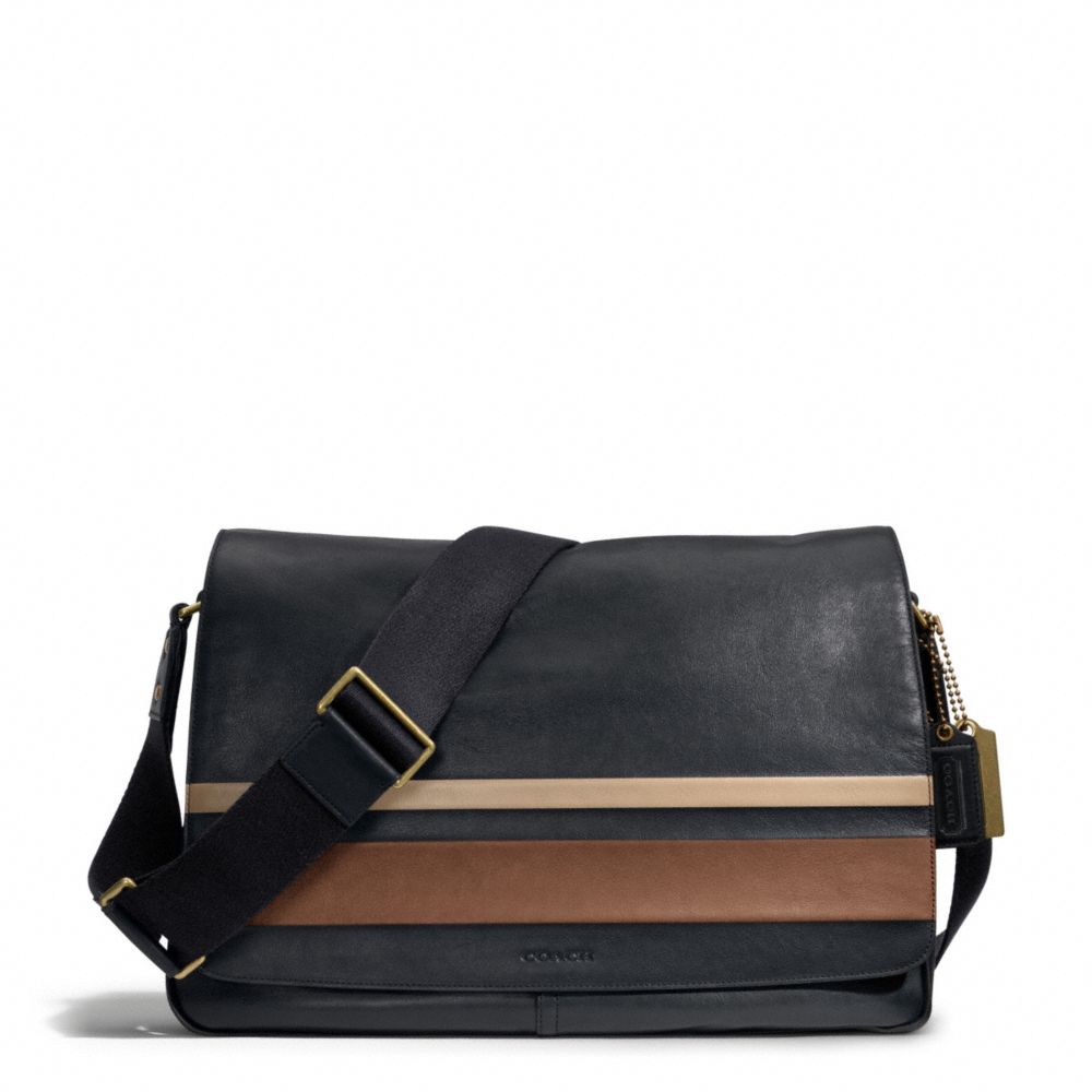 BLEECKER DEBOSSED PAINTED STRIPE LEATHER COURIER BAG - f70986 - BRASS/MAHOGANY/NAVY