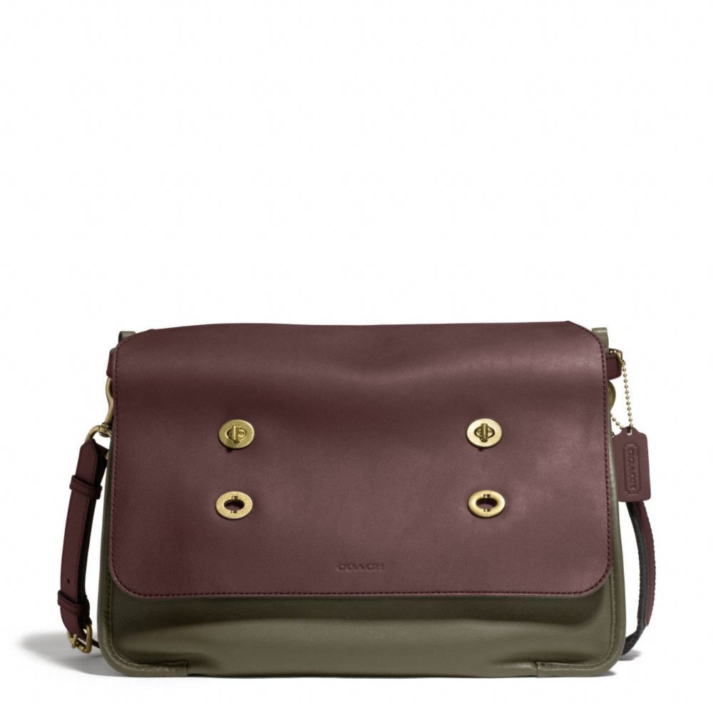 COACH BLEECKER COLORBLOCK LEATHER LARGE MESSENGER - BRASS/MAHOGANY/DARK OLIVE - f70990