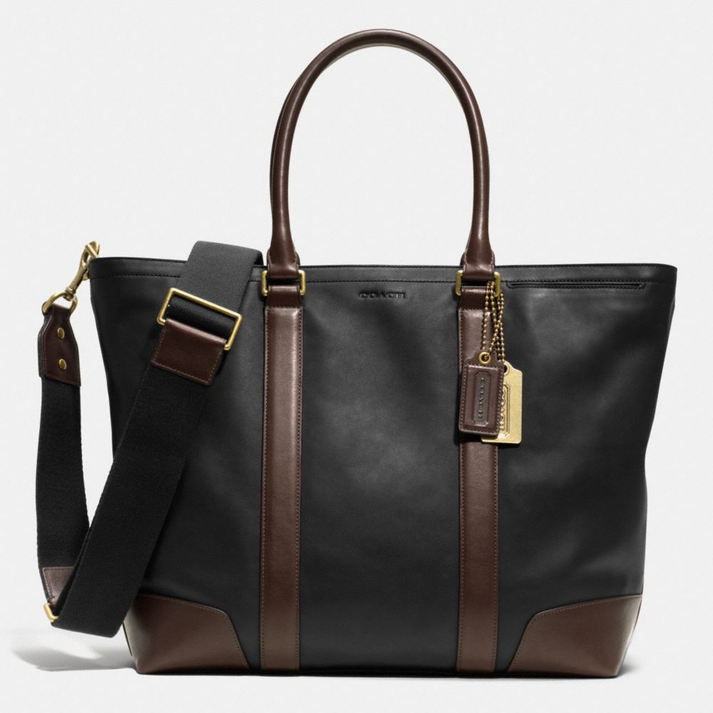 BLEECKER BUSINESS TOTE IN HARNESS LEATHER - f71026 -  BRASS/BLACK/MAHOGANY