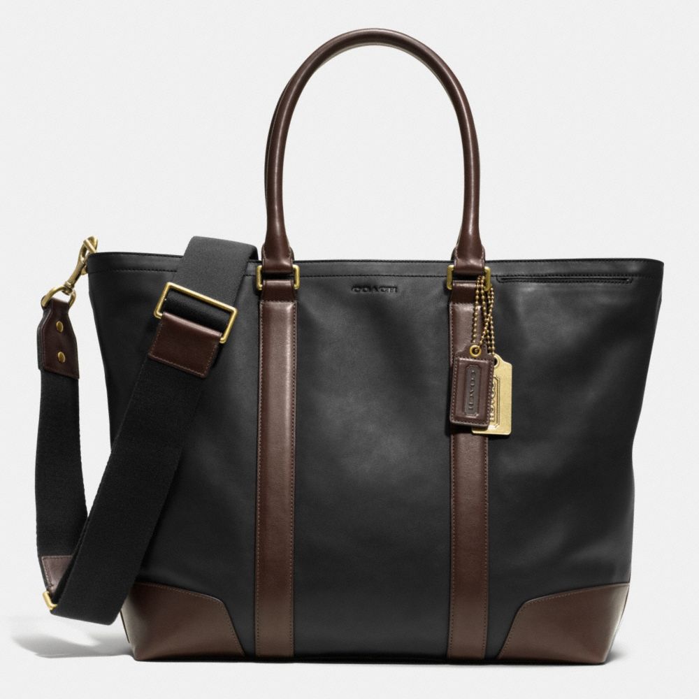 COACH F71026 Bleecker Business Tote In Harness Leather  BRASS/BLACK/MAHOGANY