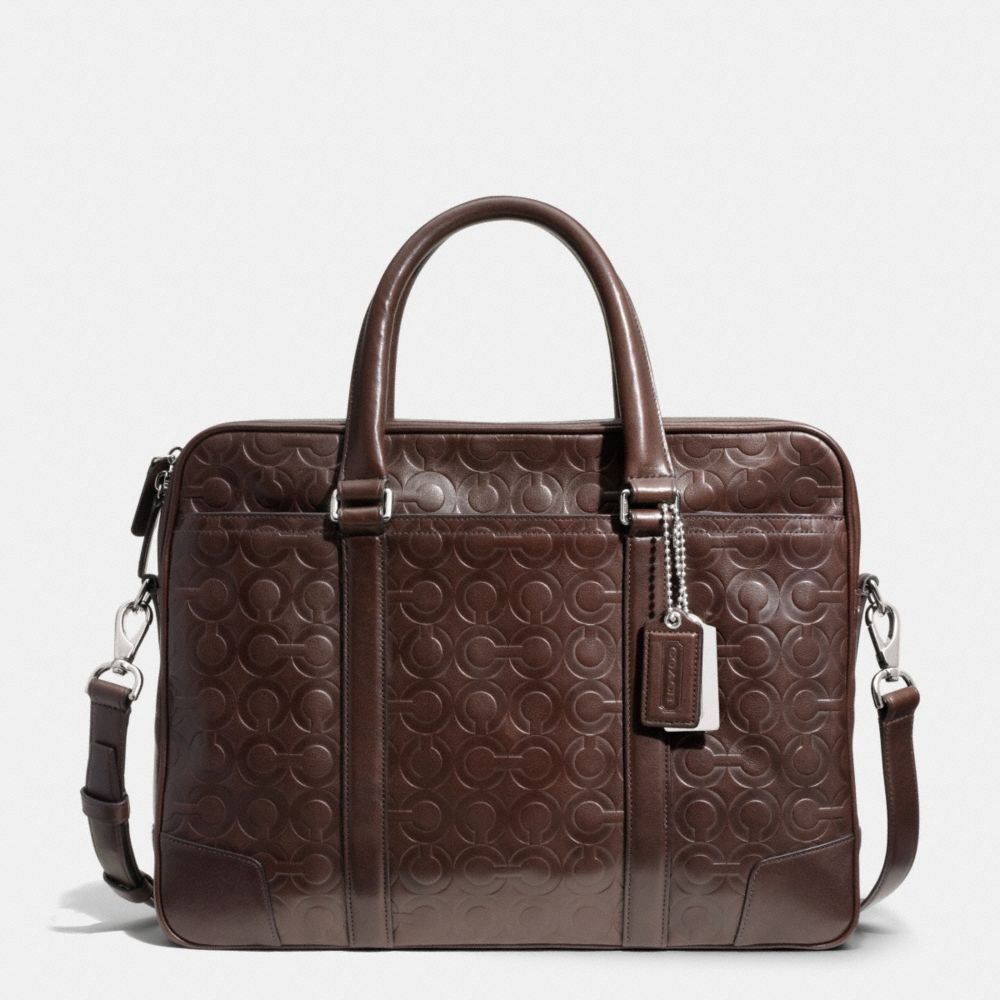 BLEECKER SLIM BRIEF IN OP ART EMBOSSED LEATHER - f71045 - SILVER/MAHOGANY