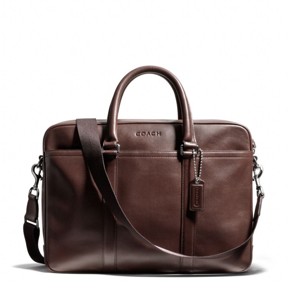 COACH F71066 - LEXINGTON LEATHER ZIP TOP BRIEF  SILVER/MAHOGANY