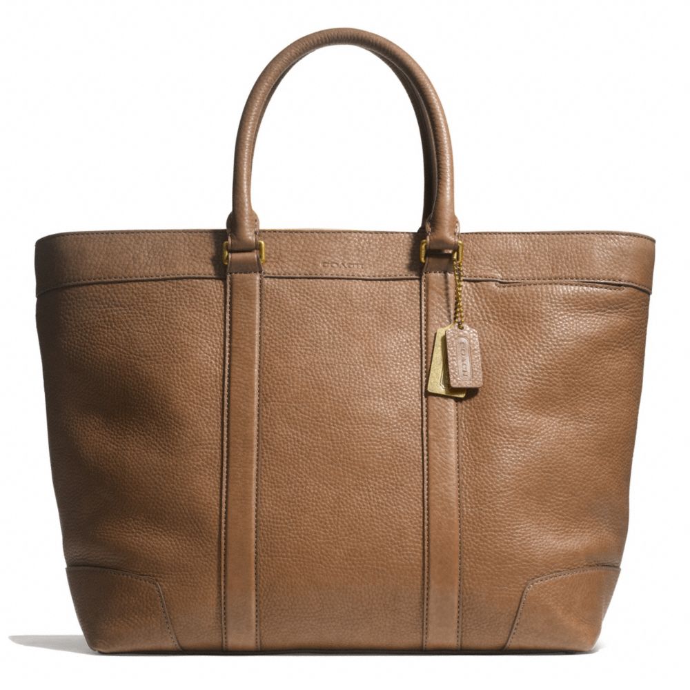 BLEECKER PEBBLED LEATHER WEEKEND TOTE - BRASS/CIGAR - COACH F71068