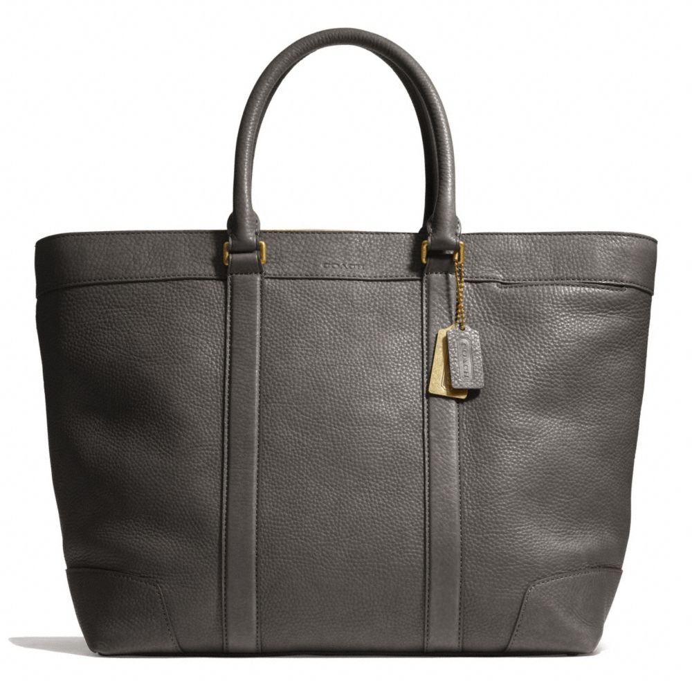 BLEECKER PEBBLED LEATHER WEEKEND TOTE - f71068 - BRASS/GRANITE