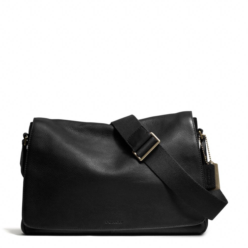 BLEECKER PEBBLED LEATHER COURIER BAG - f71070 - BRASS/BLACK