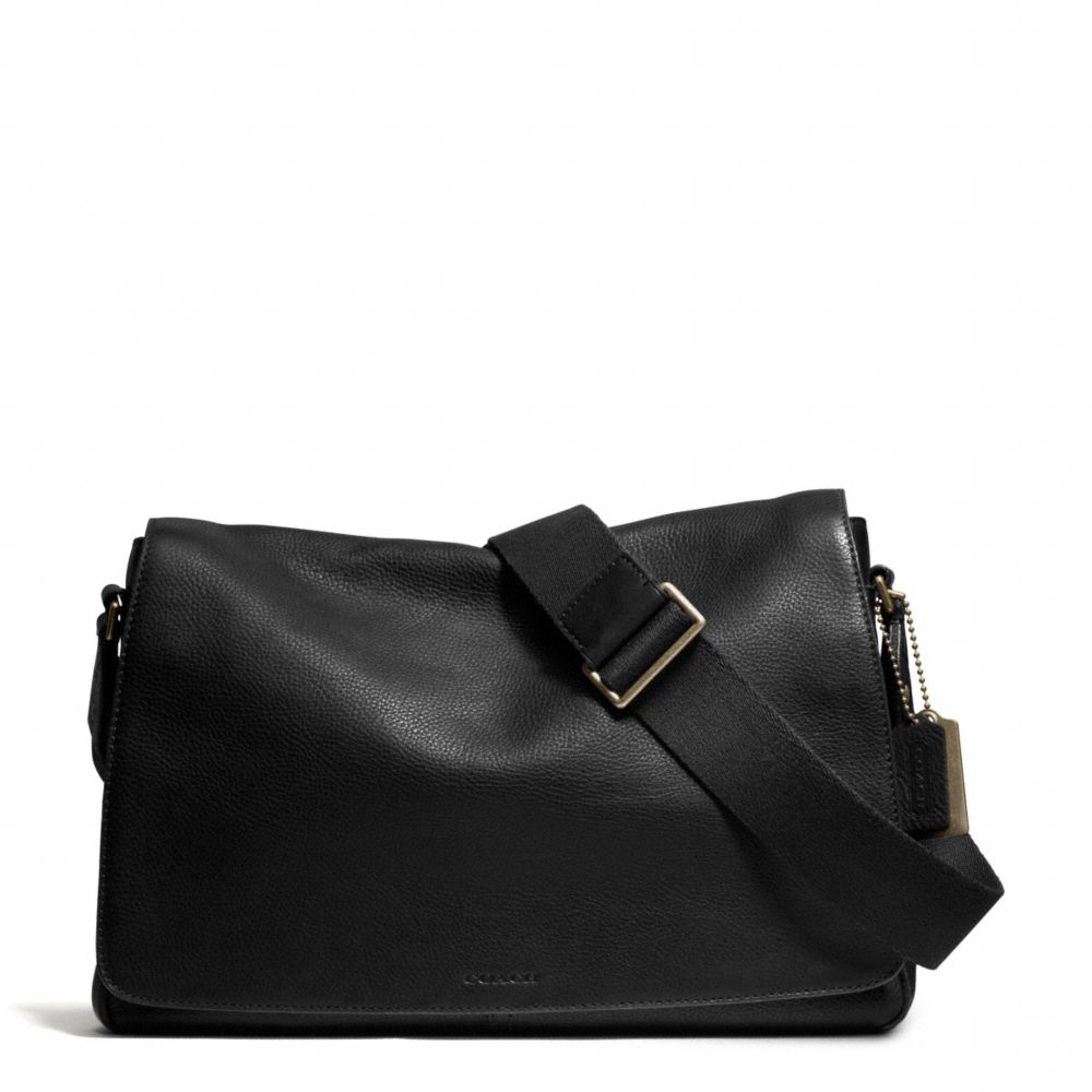 COACH BLEECKER PEBBLED LEATHER COURIER BAG - BRASS/BLACK - F71070