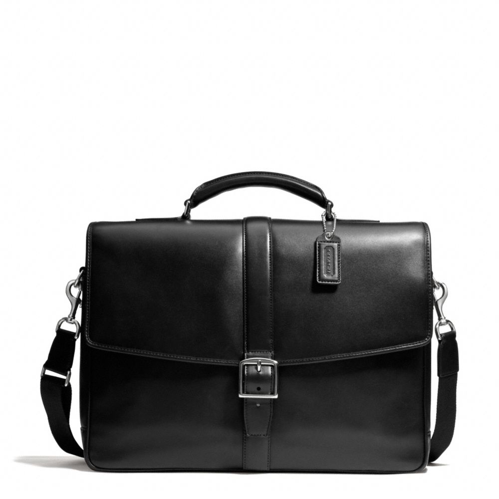 LEXINGTON LEATHER FLAP BUSINESS BRIEF - f71073 - SILVER/BLACK