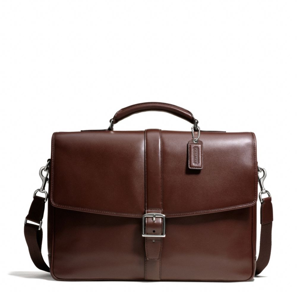 COACH LEXINGTON LEATHER FLAP BUSINESS BRIEF - SILVER/MAHOGANY - f71073