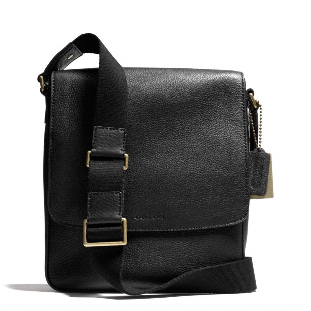 BLEECKER PEBBLED LEATHER MAP BAG - f71095 - BRASS/BLACK