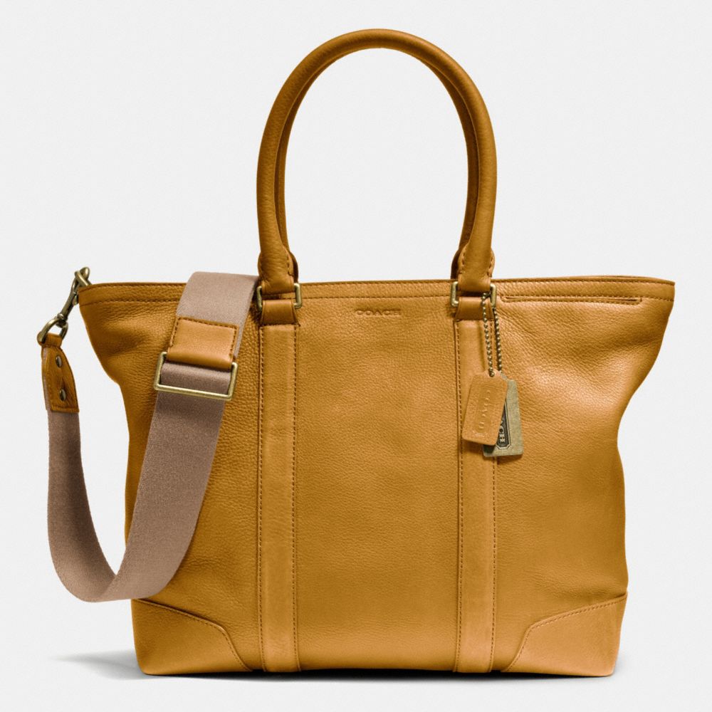 BLEECKER BUSINESS TOTE IN PEBBLE LEATHER - BRASS/MUSTARD - COACH F71099