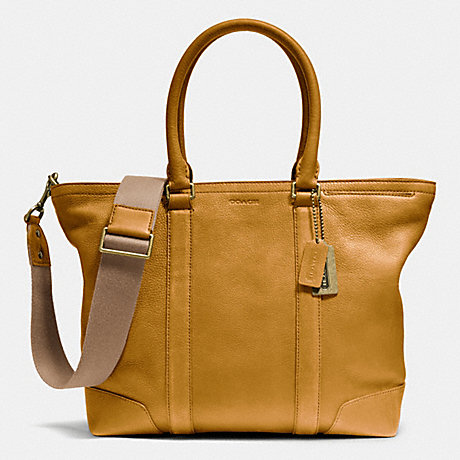 COACH BLEECKER BUSINESS TOTE IN PEBBLE LEATHER -  BRASS/MUSTARD - f71099