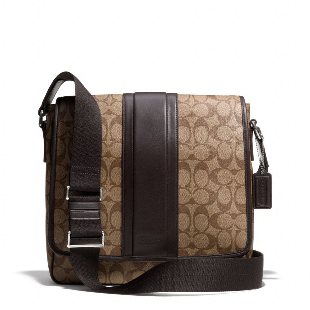 COACH F71102 - HERITAGE SIGNATURE MAP BAG - SILVER/KHAKI/BROWN | COACH MEN