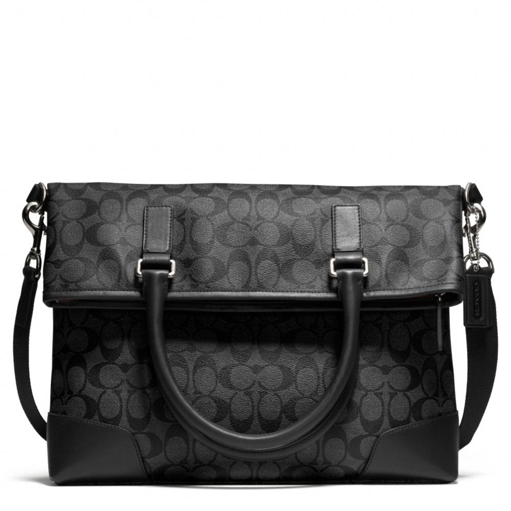 COACH HERITAGE SIGNATURE FOLDOVER TOTE - SILVER/CHARCOAL/BLACK - F71103