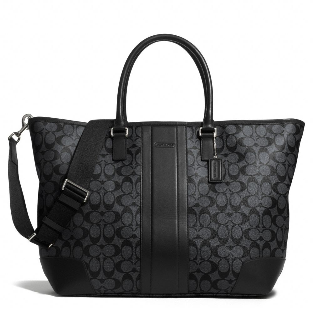 COACH COACH HERITAGE SIGNATURE WEEKEND TOTE - SILVER/CHARCOAL/BLACK - F71130