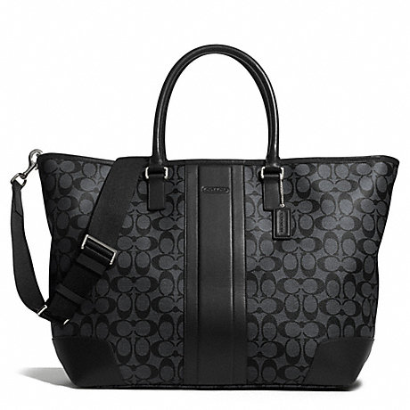COACH COACH HERITAGE SIGNATURE WEEKEND TOTE - SILVER/CHARCOAL/BLACK - f71130