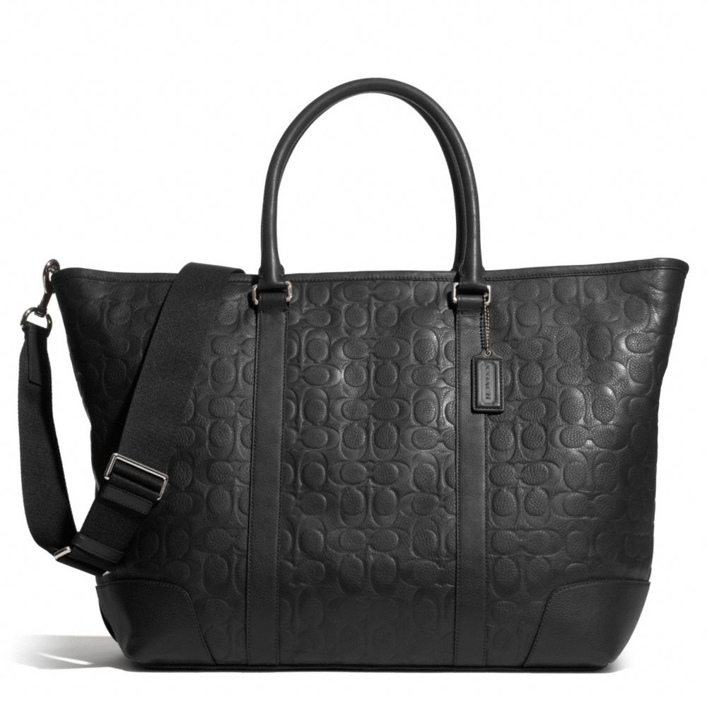 HERITAGE WEB LEATHER EMBOSSED C WEEKEND TOTE - SILVER/BLACK - COACH F71138