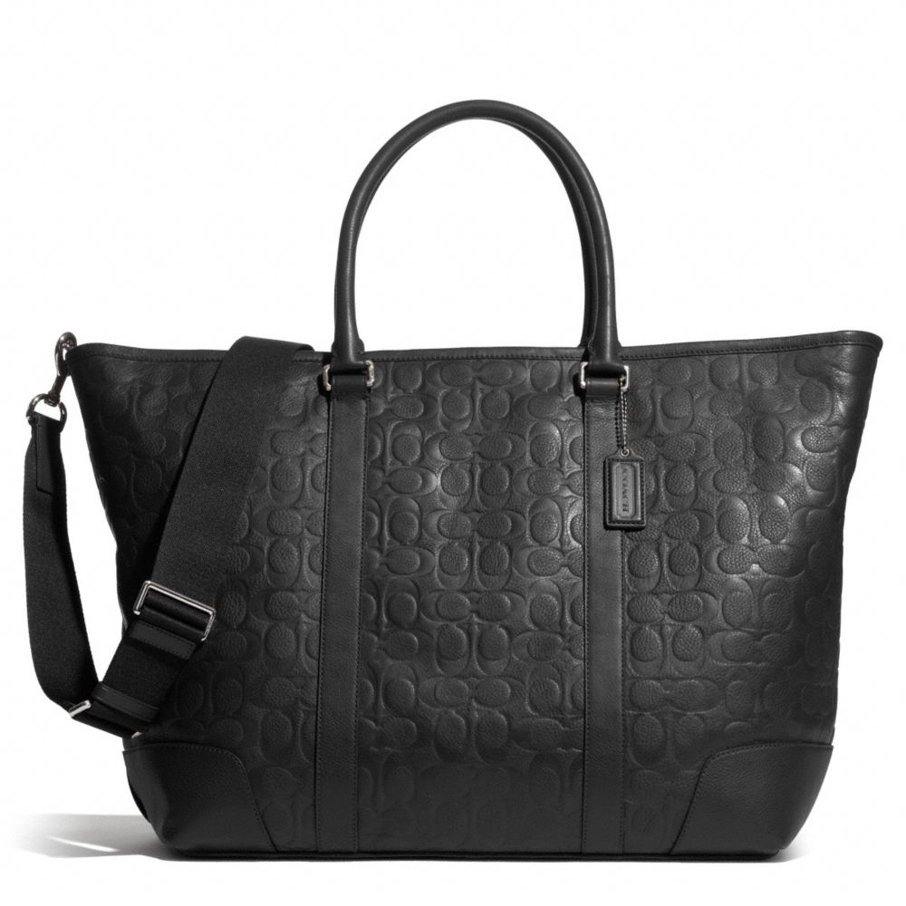 HERITAGE WEB LEATHER EMBOSSED C WEEKEND TOTE - f71138 - SILVER/BLACK