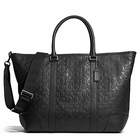 COACH F71138 HERITAGE WEB LEATHER EMBOSSED C WEEKEND TOTE SILVER/BLACK