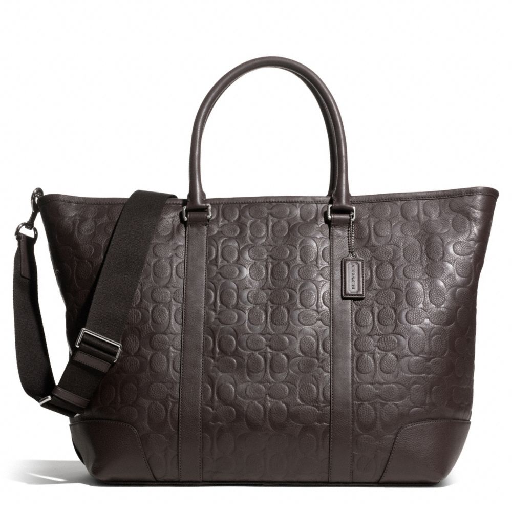 HERITAGE WEB LEATHER EMBOSSED C WEEKEND TOTE - f71138 - SILVER/BROWN