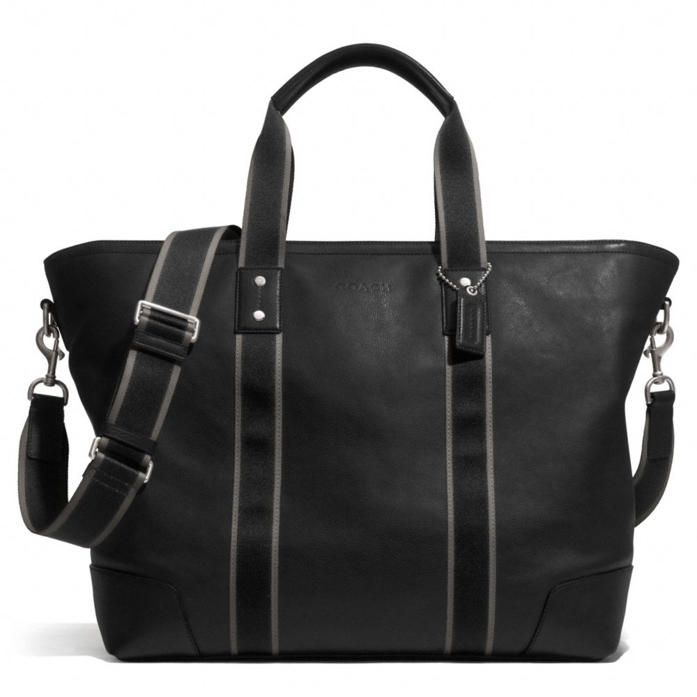 HERITAGE WEB LEATHER WEEKEND TOTE - SILVER/BLACK - COACH F71169