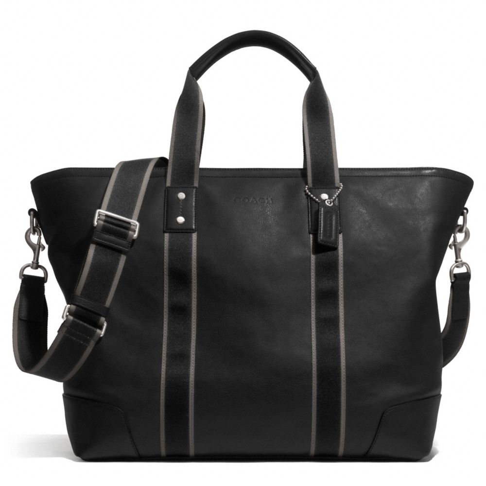 HERITAGE WEB LEATHER WEEKEND TOTE - f71169 - SILVER/BLACK