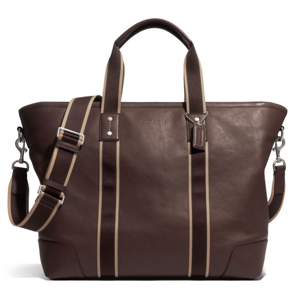 HERITAGE WEB LEATHER WEEKEND TOTE - SILVER/BROWN - COACH F71169