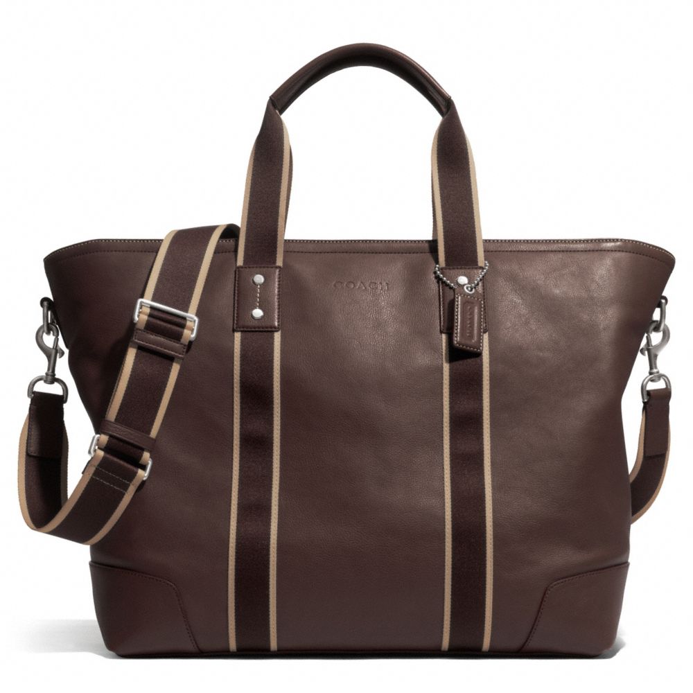 HERITAGE WEB LEATHER WEEKEND TOTE - f71169 - SILVER/BROWN