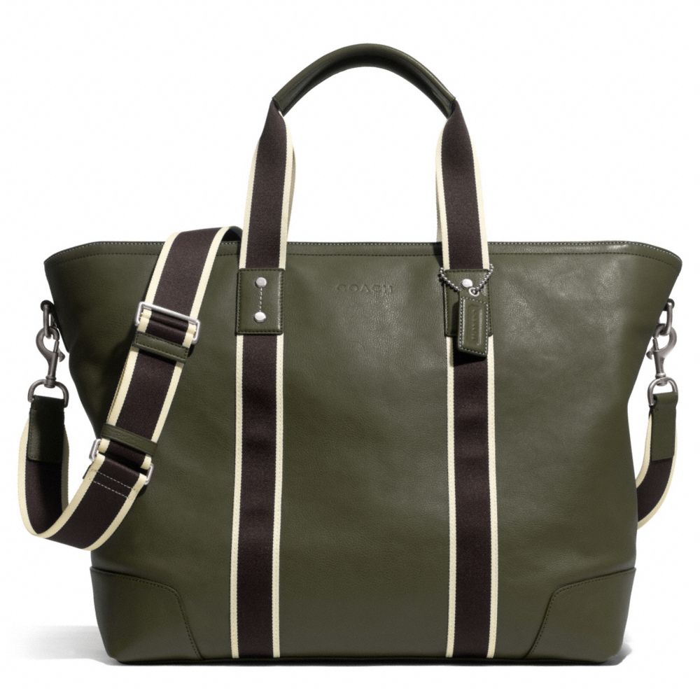 COACH HERITAGE WEB LEATHER WEEKEND TOTE - SILVER/OLIVE - F71169