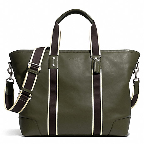 COACH F71169 HERITAGE WEB LEATHER WEEKEND TOTE SILVER/OLIVE