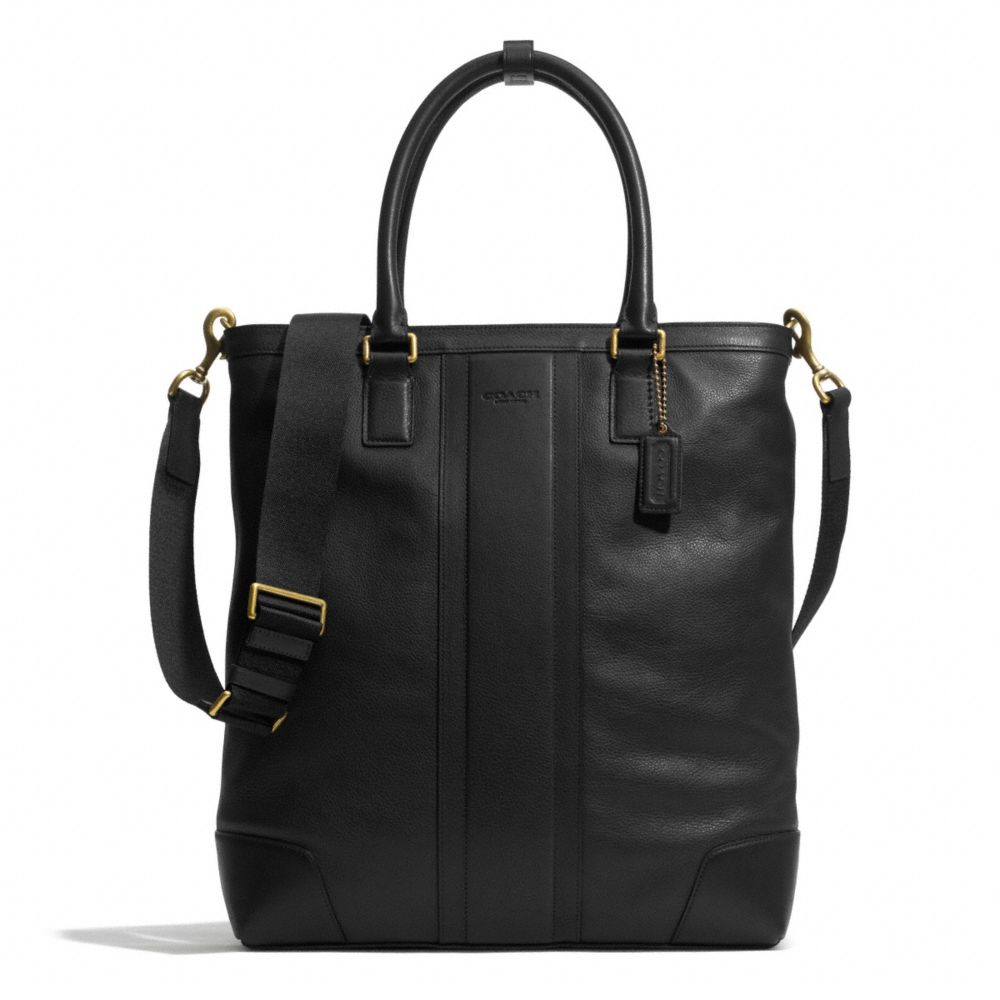 COACH f71170 HERITAGE WEB LEATHER BUSINESS TOTE BRASS/BLACK