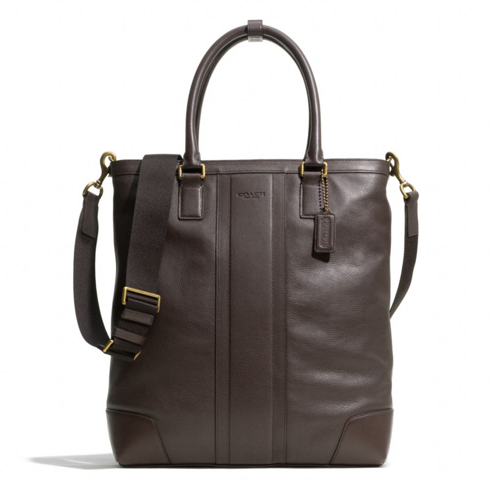 HERITAGE WEB LEATHER BUSINESS TOTE - BRASS/MAHOGANY - COACH F71170