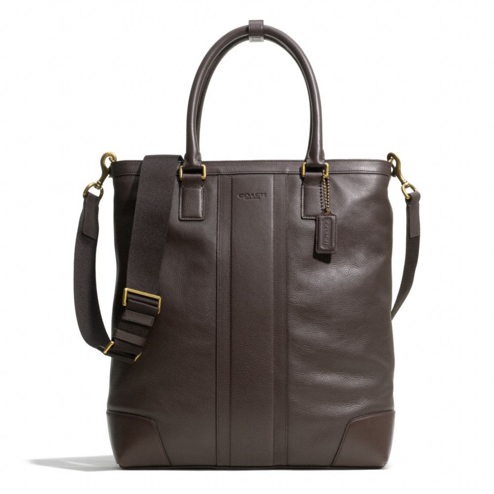 COACH HERITAGE WEB LEATHER BUSINESS TOTE - BRASS/MAHOGANY - F71170