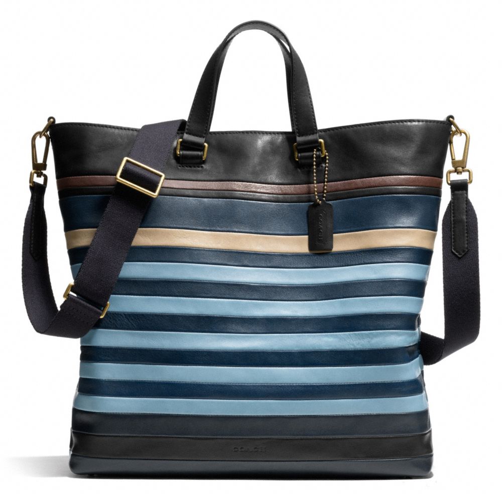 COACH f71197 BLEECKER BAR STRIPE DAY TOTE BRASS/DARK ROYAL/CADET