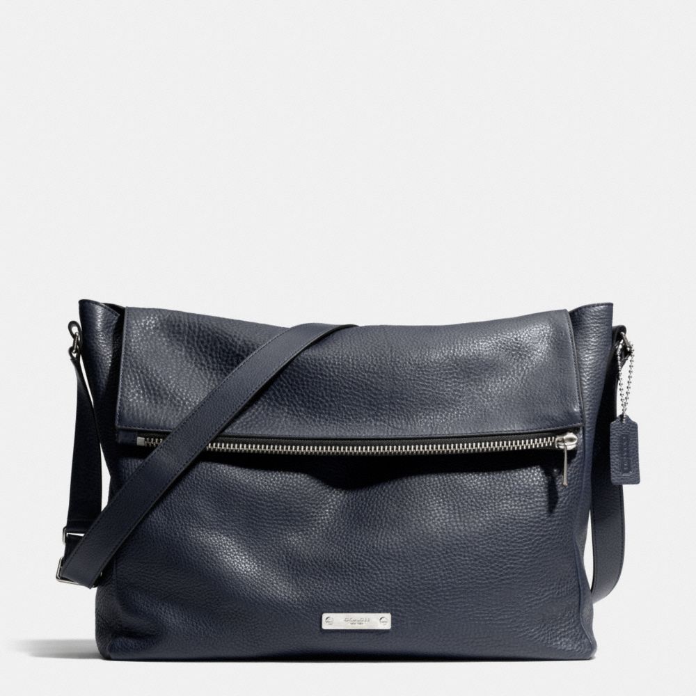 THOMPSON ZIP TOP MESSENGER IN LEATHER - f71236 -  SILVER/NAVY