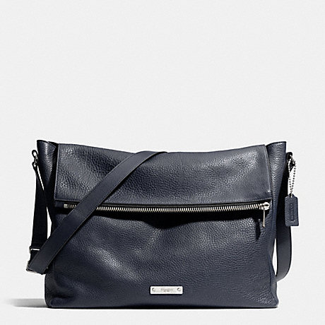 COACH f71236 THOMPSON ZIP TOP MESSENGER IN LEATHER  SILVER/NAVY