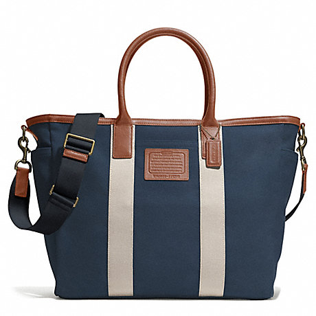 COACH GETAWAY HERITAGE SOLID CANVAS BEACH TOTE - ANTIQUE BRASS/NAVY/SADDLE - f71266