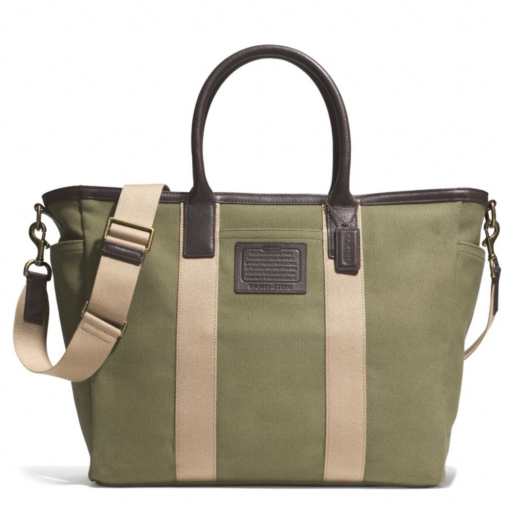 COACH GETAWAY HERITAGE SOLID CANVAS BEACH TOTE - ANTIQUE BRASS/OLIVE/MAHOGANY - f71266